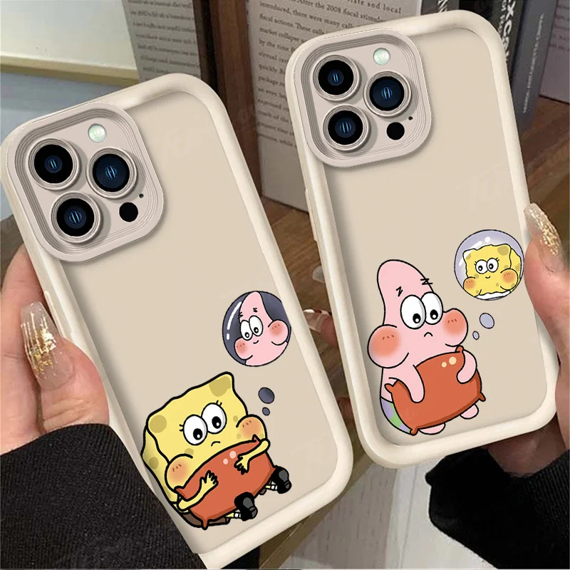 Cute SpongeBobs Patrick Star ﻿Phone Case for iPhone 14 15 Pro Max 13 12 11 X XS XR 7 8 Plus SE 2020 Matte Printing Silicone Capa