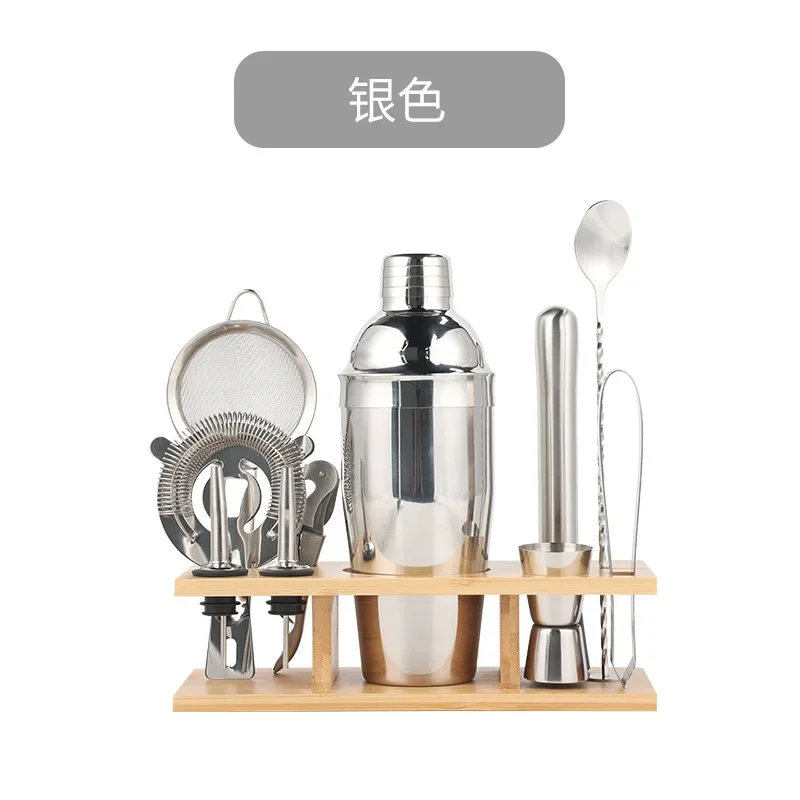 Bamboo base Stainless steel shaker Full bar shaker set Cocktail decanter shaker tool