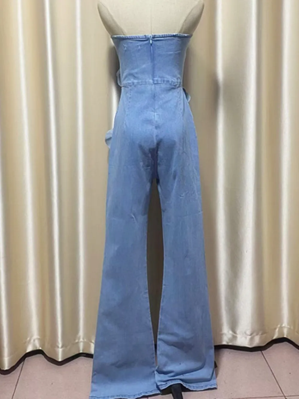 2025 New Sexy Strapless Demin Jumpsuits for Women Sleevelss 3D Appliques Flowers Tube Top Bodysuit Full Length Overalls