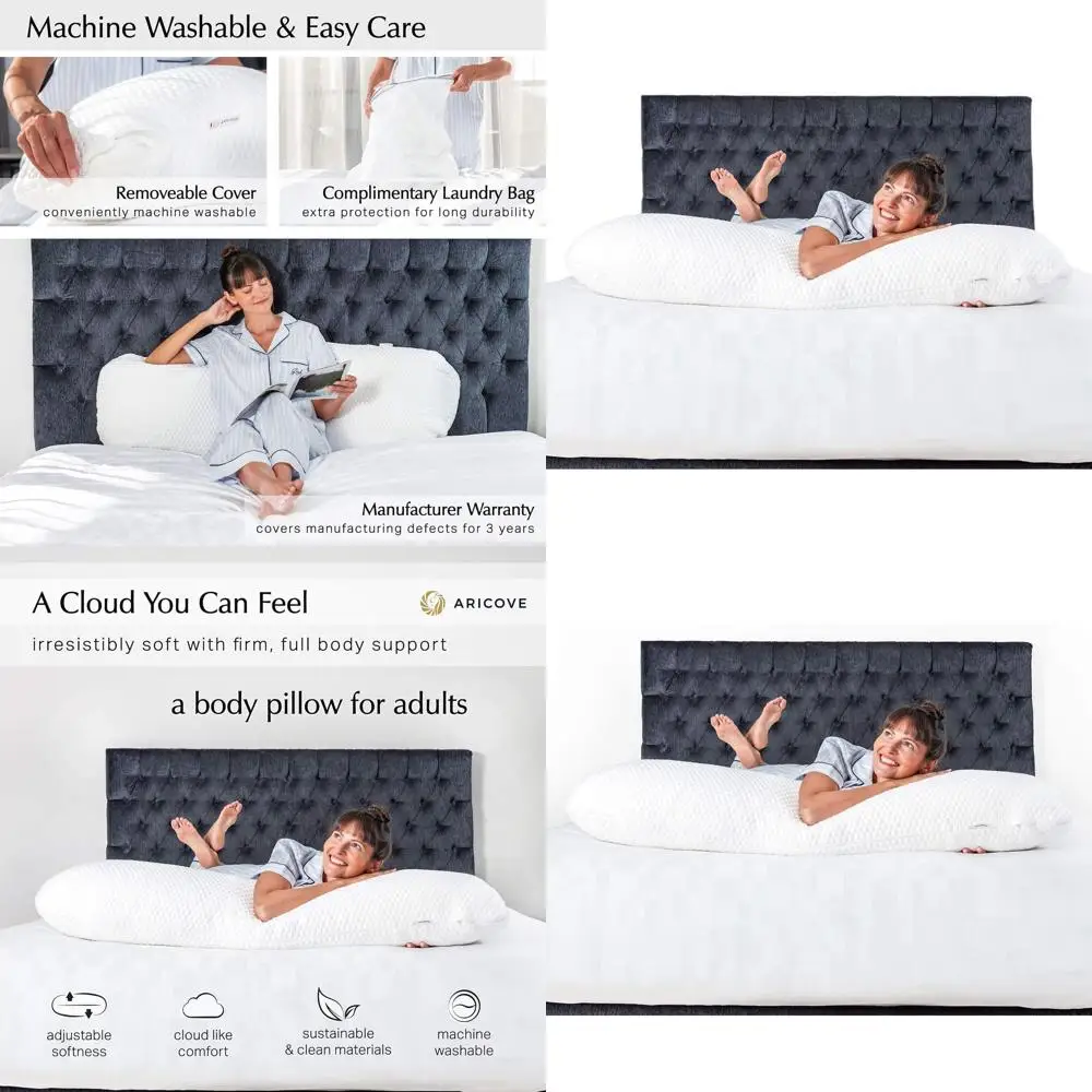 

Большая подушка для сна на боку 20x54 из пены с эффектом памяти и мягкого микрофибра с чехлом из лиоцелла, моющаяся, для полной поддержки тела