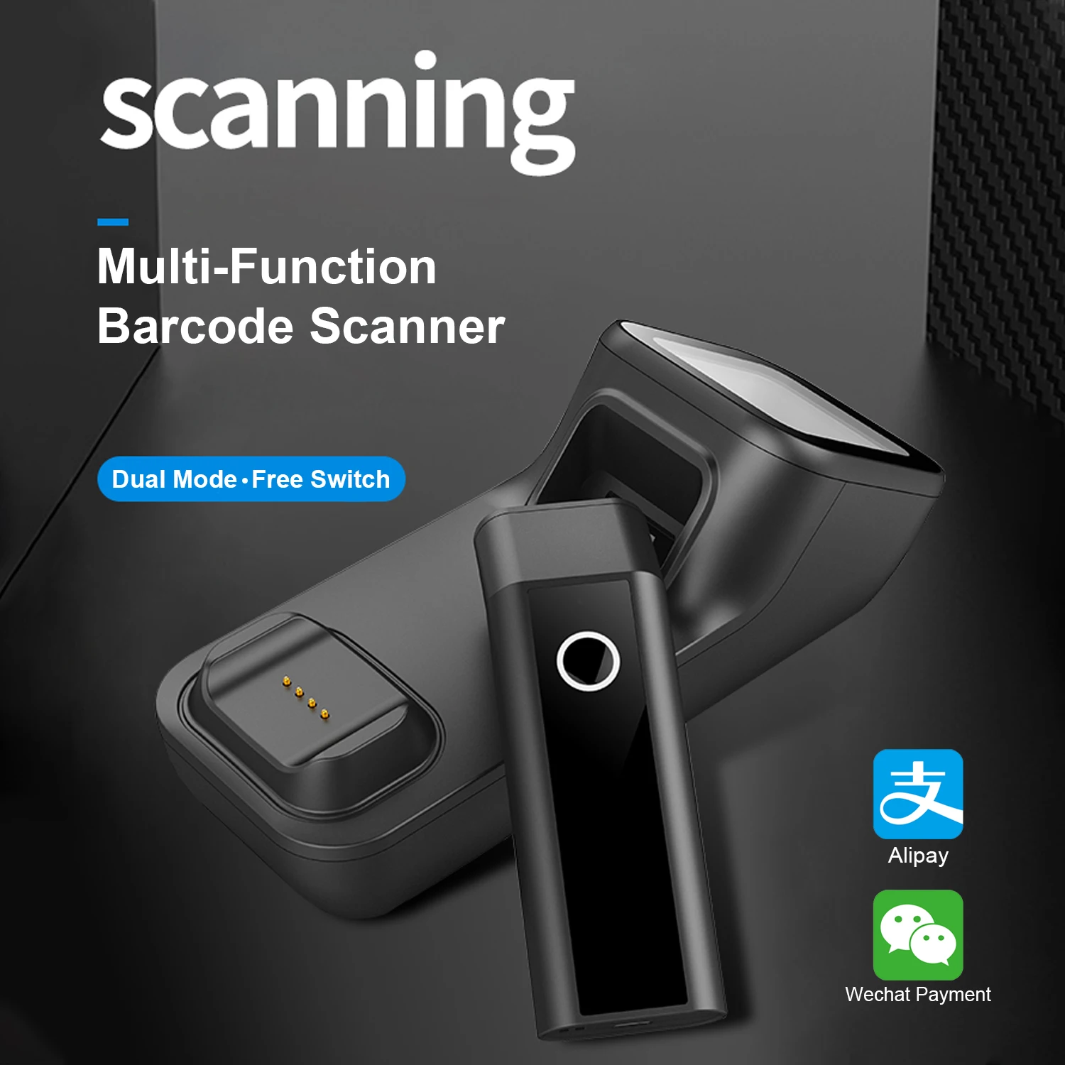 3-in-1 Barcode Scanner Handheld 1D/2D/QR Bar Code Reader Support BT & 2.4G Wireless & USB Wired Connection with Charging