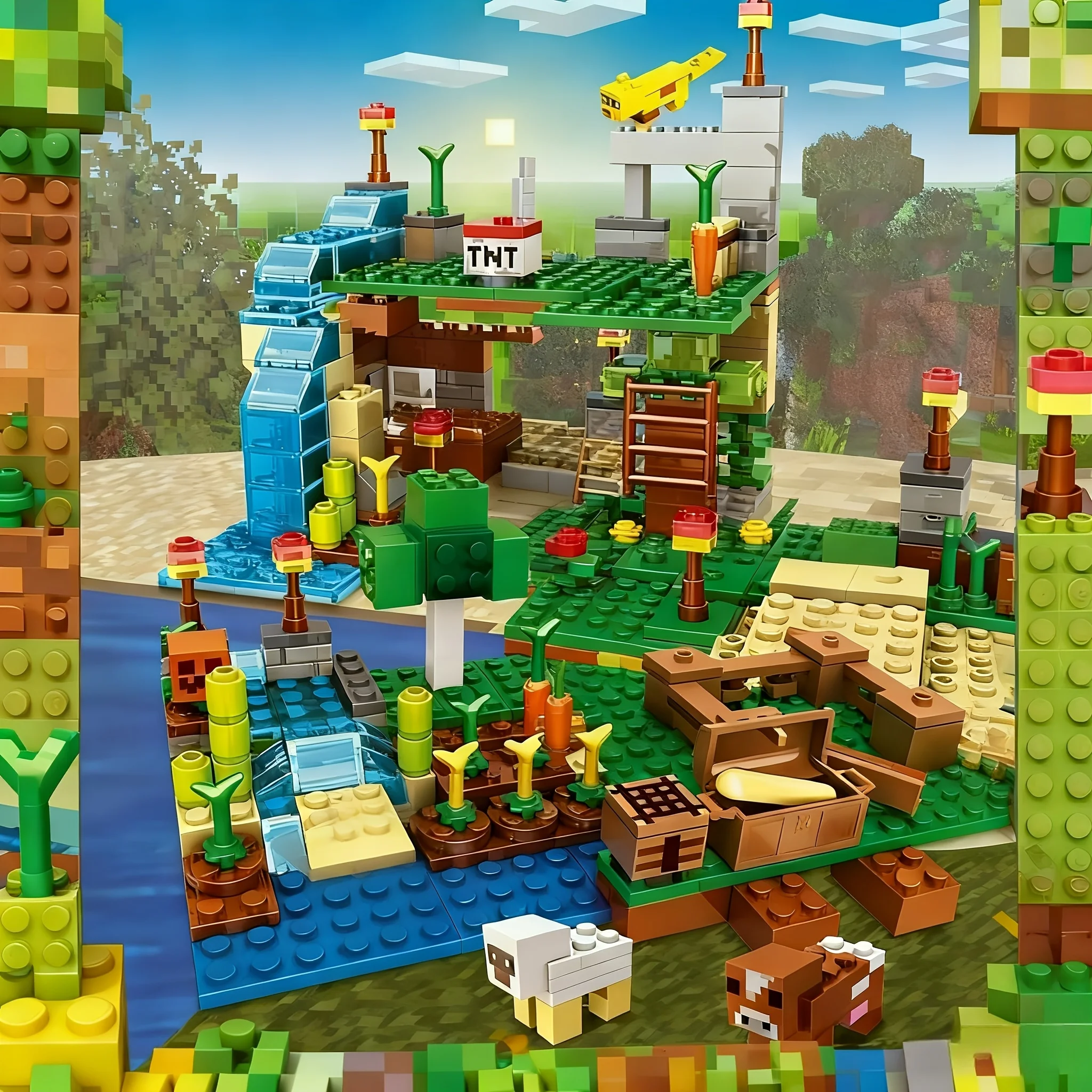 Baustein-Set, Bauernhof, Leoparden-Katze, gestapeltes Baustein-Kombinationsmodell, tolle Baustein-Kombination, geeignet für die Sammlung