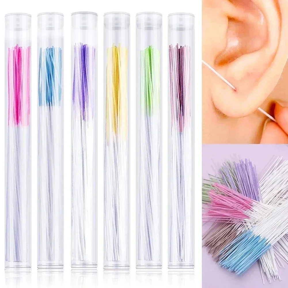 60Pcs Colorful Pierced Ear Cleaning Line Set Paper Floss Herb Solution Ear Hole Cleaning Kit Anti-Blocking Effective