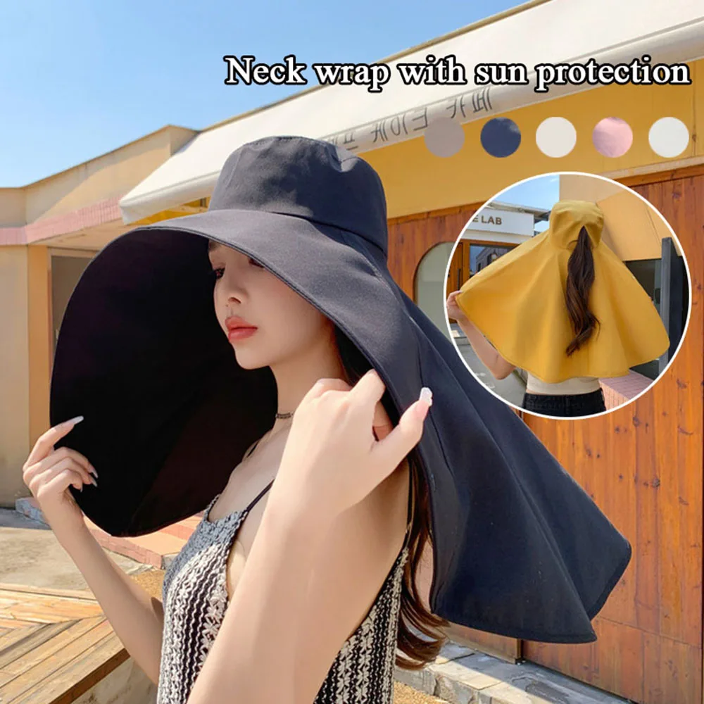 

Wide Brim Sun Hats For Women Anti-Uv Hiking Fisherman Cap Neck Protection Ponytail Cap Foldable Summer Sunscreen Beach Hat