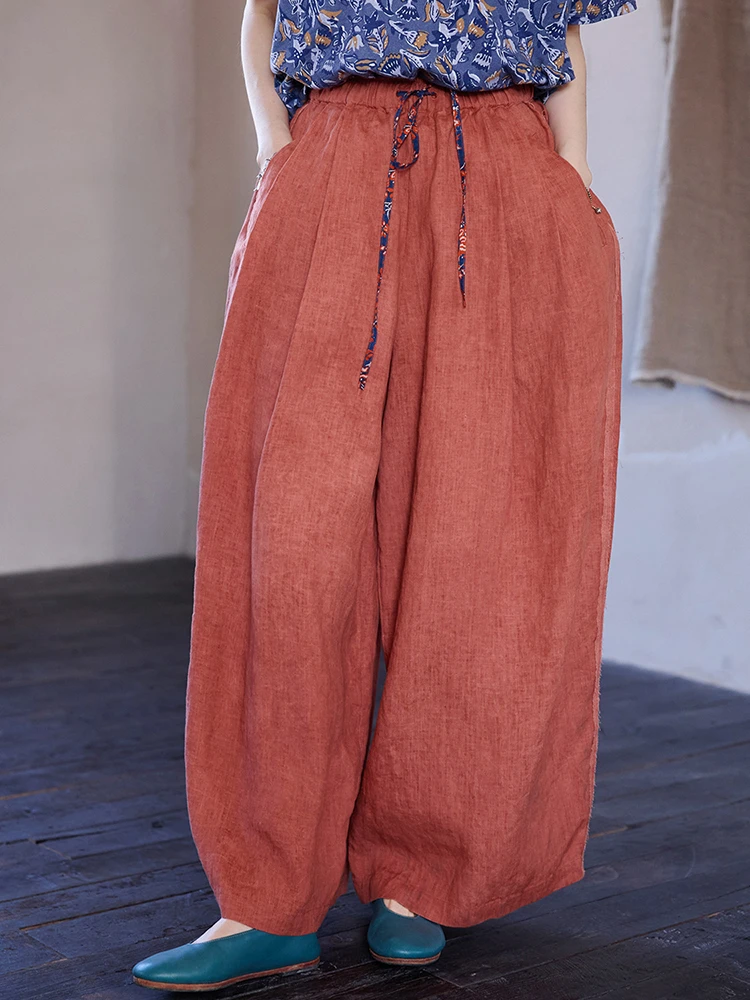 

Women Casual Linen Pants New Arrival 2025 Spring Vintage Style Solid Color Loose Comfortable Female Wide Leg Pants M1375