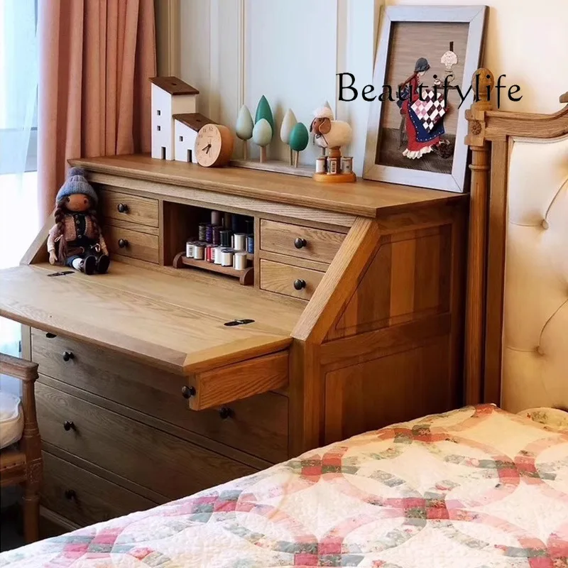 

Solid wood dresser villa antique desk chest bedroom folding storage cabinet