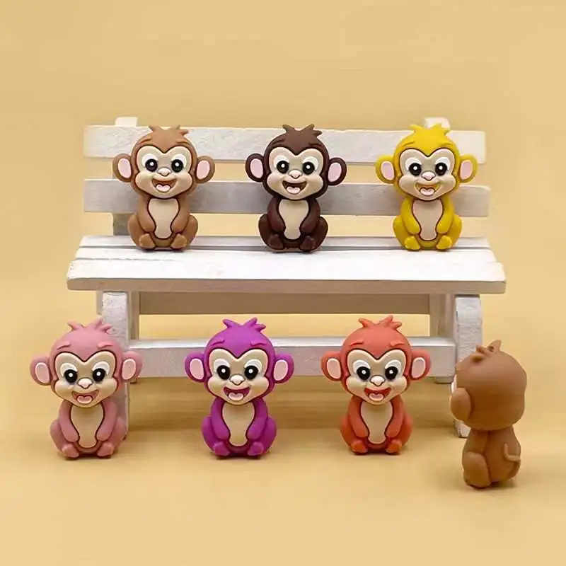 5/10Pcs New Focal Silicone Beads 3D Monkey Animals Shape For Jewellry Making DIY Pen KeyChain Bracelet Necklace Accessories