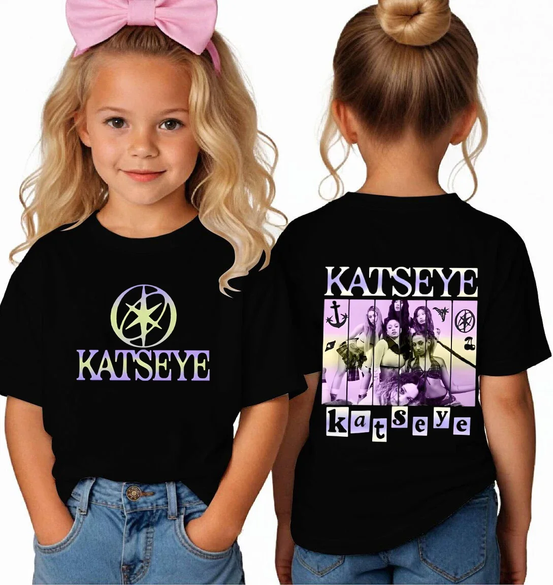 Katseye Print Girls Tshirt Toddler Top Summer Short Sleeve Tops Girl Group Katseye Graphic T Shirt Kids Casual Cotton T-shirt