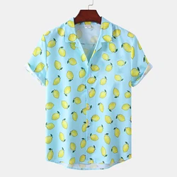 Hawaiian Shirt Men's 3D Lemon Print Short Sleeve Quick Dry Beach Casual Party Holiday Men Oversized