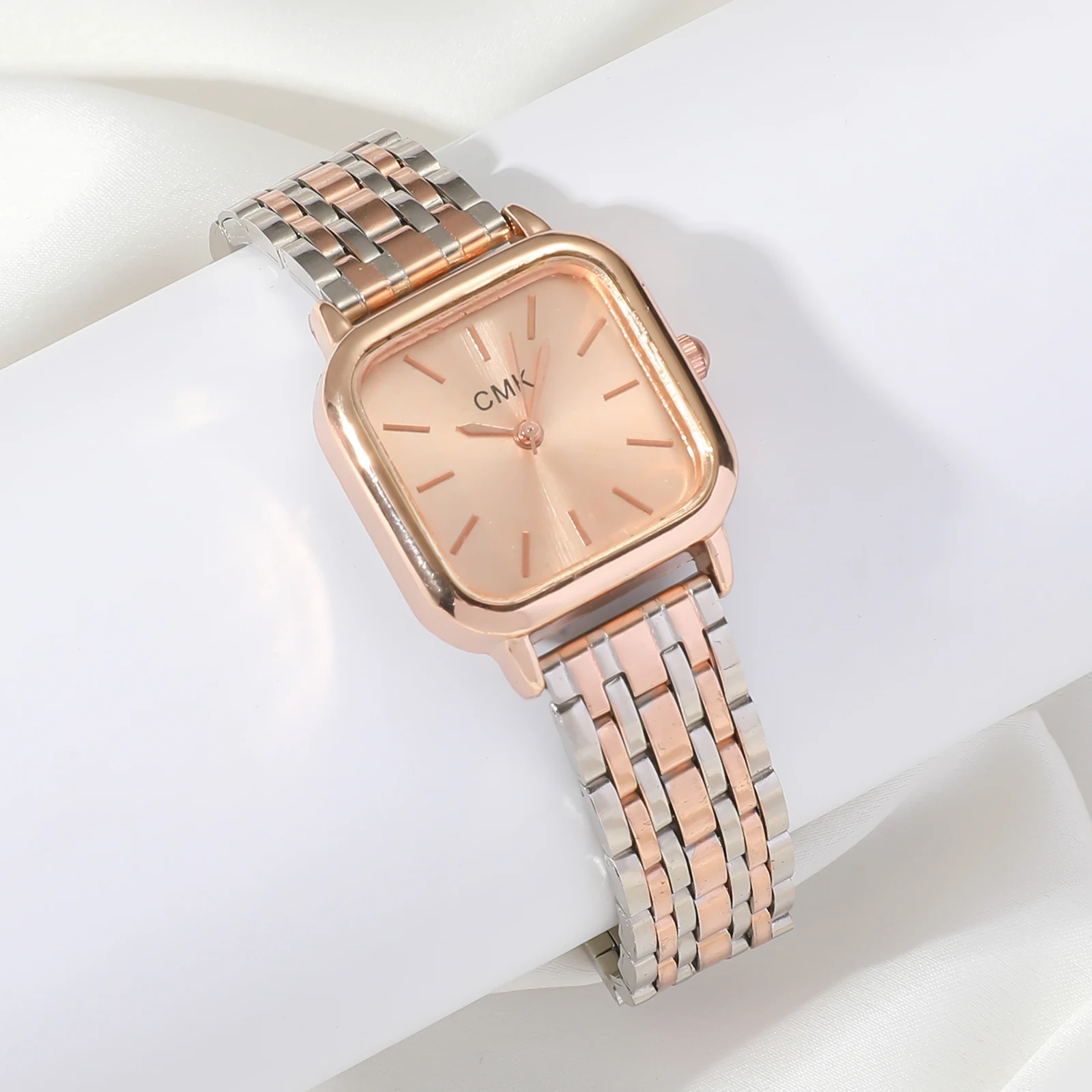 Fashion Square Steel Belt Quartz Steel Belt Watch + One-Word Bracelet