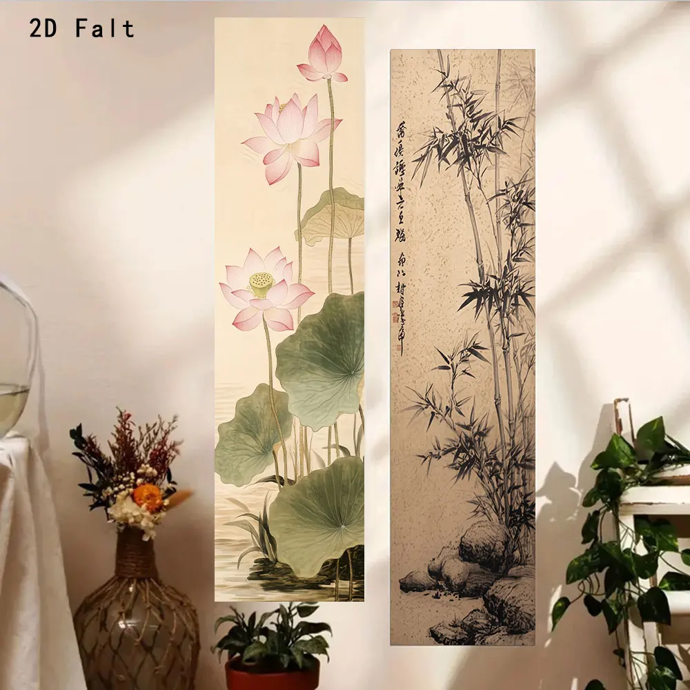 Chinesische Tuschmalerei-Wandteppiche zur Heimdekoration, Lotus-Wandteppich im chinesischen Stil, Wandbehang, Tuschmalerei-Bambuskunst-Wandteppich, Hintergrundstoff