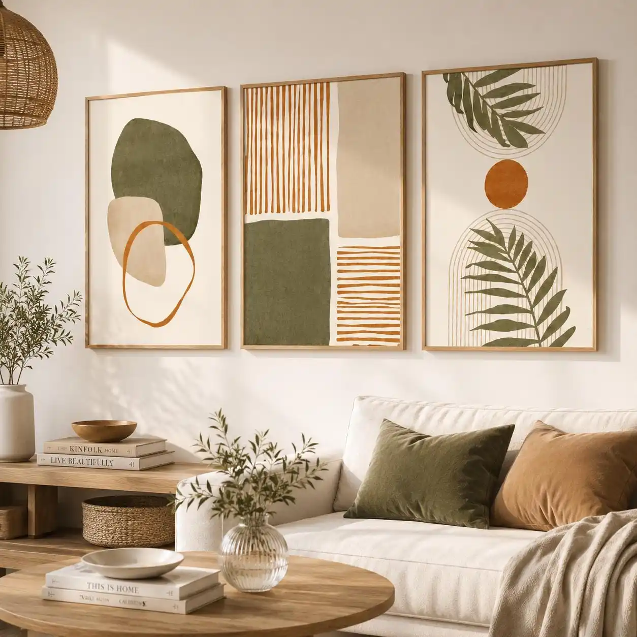 Set of 3 Neutral Boho Botanical Canvas Posters - Unframed Minimalist Scandinavian Boho Gallery Wall Poster for Living Room Decor