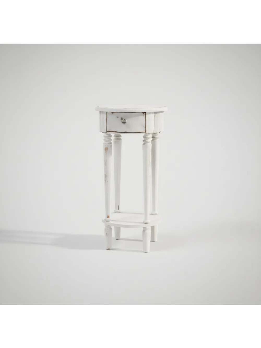 

Industrial Vintage Round End Table with Drawer & Shelf, Space Saving Nightstand for Living Room Bedroom