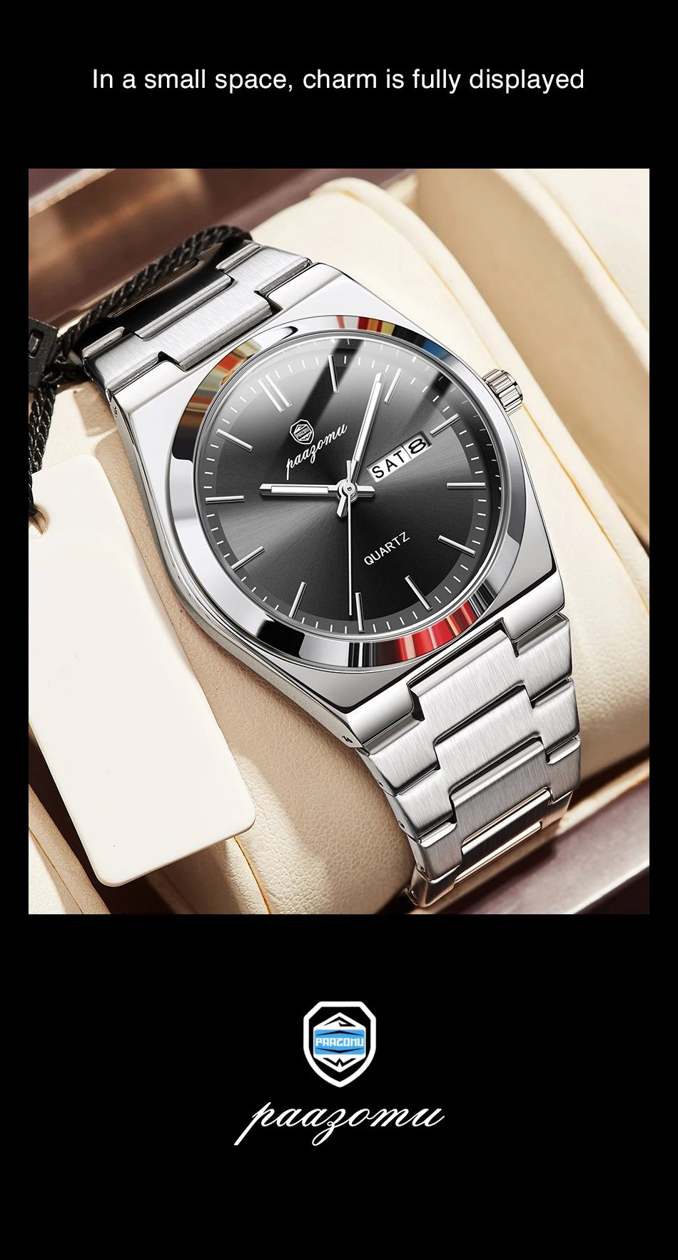 PAAZOMU Ultradünne Quarzuhr für Herren und Damen, minimalistischer Stil, wasserdicht, leuchtende Armbanduhr, bequemer Riemen, tägliches Bürogeschenk – Detail 22