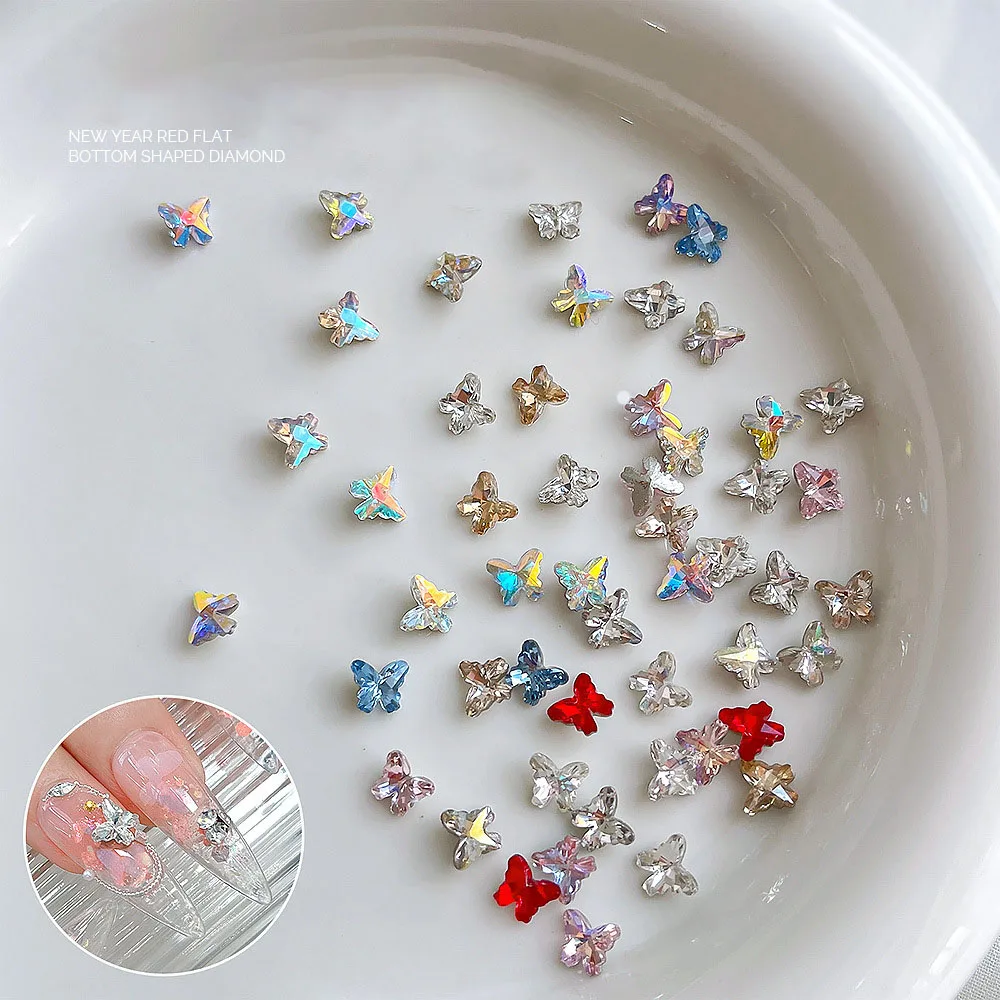 20PCS Faceted Super Sparkling Colorful Sharp Bottom Crystal Butterfly Nail Art Rhinestones Decorations Manicure Ornament