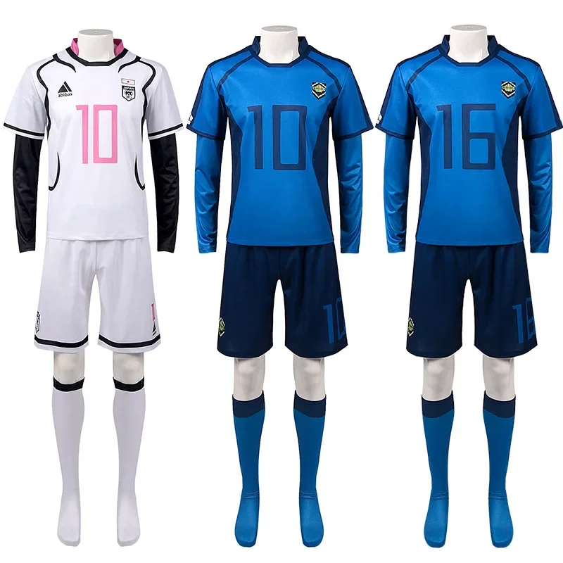 

Anime Blue Lock Cosplay Costume Sae Shidou Aiku U20 Football Soccer White Team Uniform Rose Net Sythetic Daily Sport