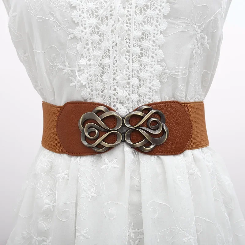 European and n fashion retro rose to button wide version of the belt waist elastic elastic down dress lady belt