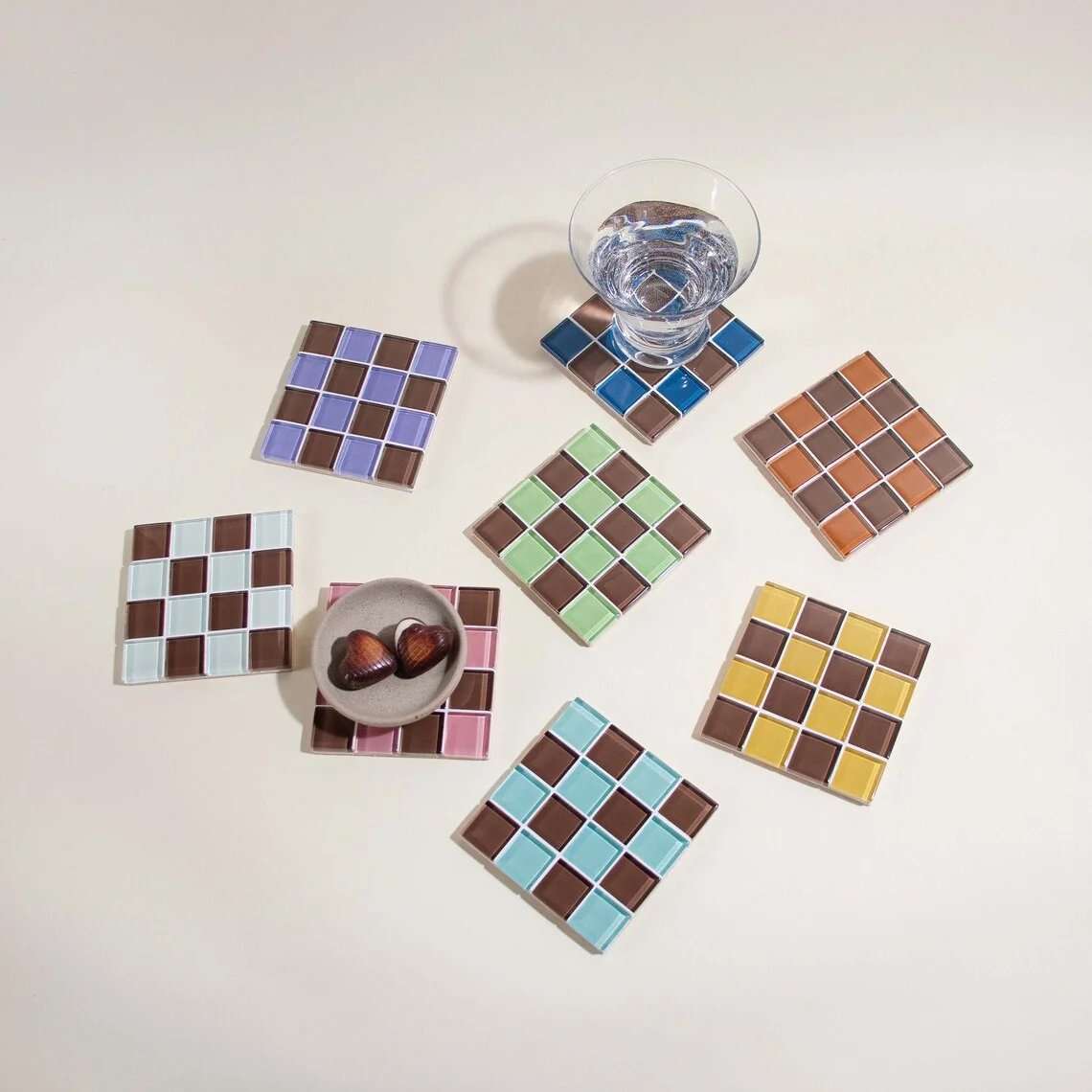 Marble Coaster Set - Mosaik-Untersetzer, quadratischer Untersetzer, Glasfliesen-Untersetzer, Schmuck-Display, bunte