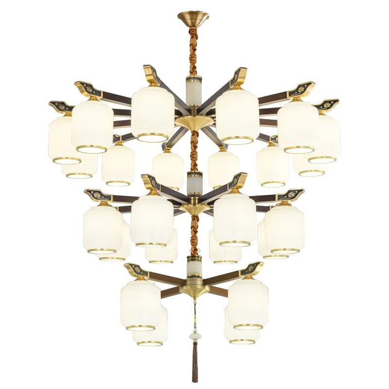 

New Chinese style, chandelier, all copper, glass, light luxury, living room, modern, Chinese style, zen