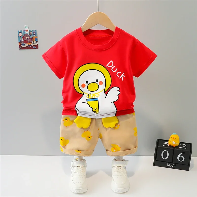 Summer Boys Girls Clothing Sets Children Cartoon Vacation Clothes Toddler Infant Short Sleeve Cotton T Shirt Shorts Kids Outfits