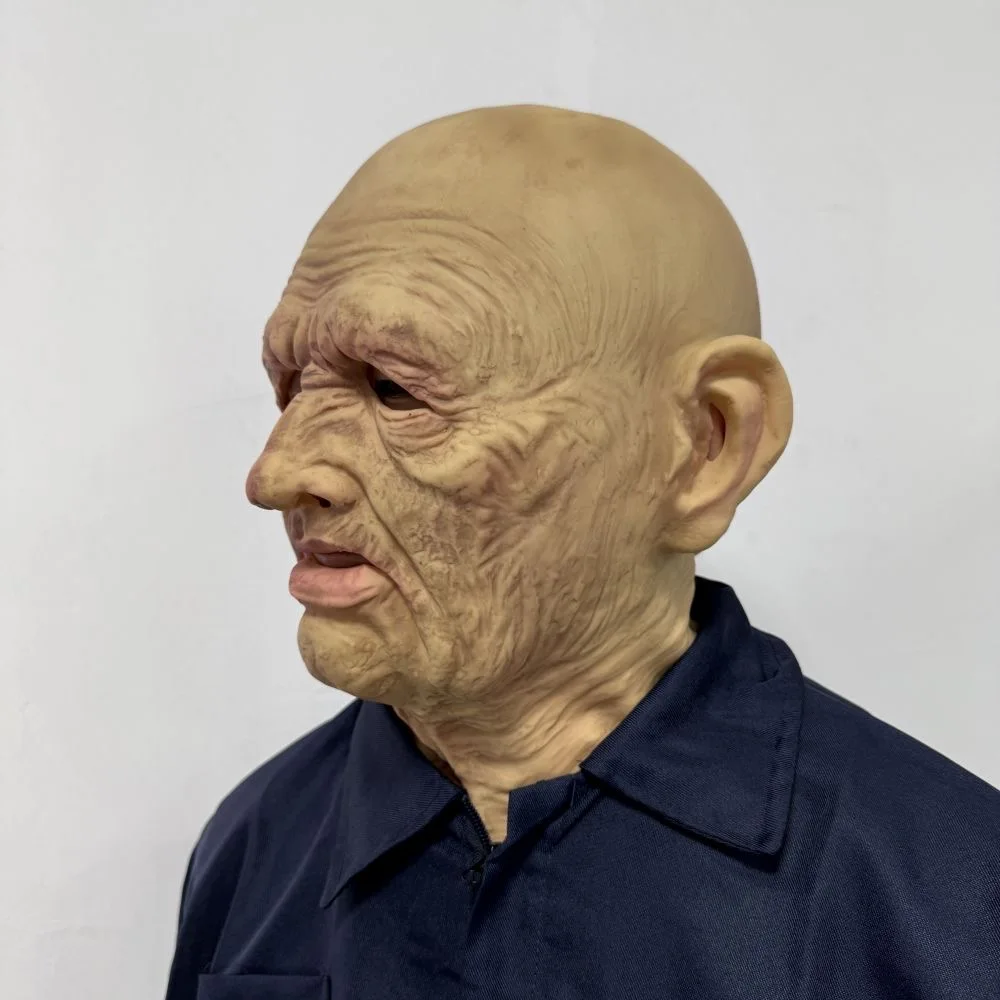 Realistische alte Mann Maske Latex Glatze Mann menschliche Maske Opa gruselige Falten voller Kopf Maske Cosplay Halloween Maskerade Kostüm Requisiten