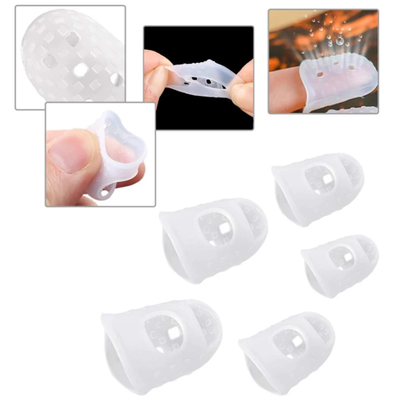 5Pcs Silicone Finger sleeve Slip Anti-scottatura ago Flip Book Money Playing Piano Thimble Tip scavato traspirante