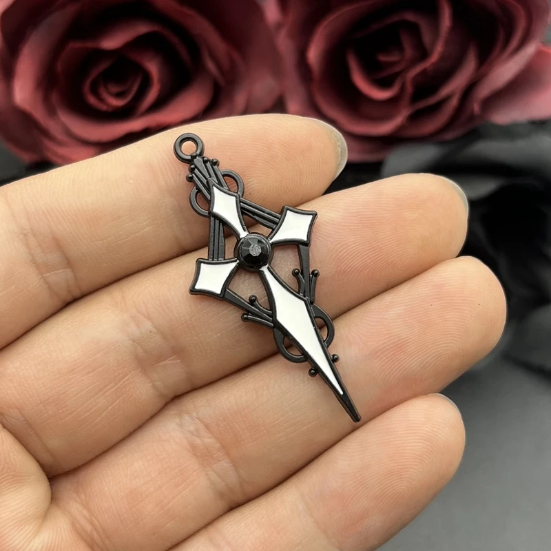 8pcs 48*22mm Alloy Enamel Gothic Satan Cross Witch Charms Pendant Designer Charms Fit Jewelry Making DIY Jewelry Findings