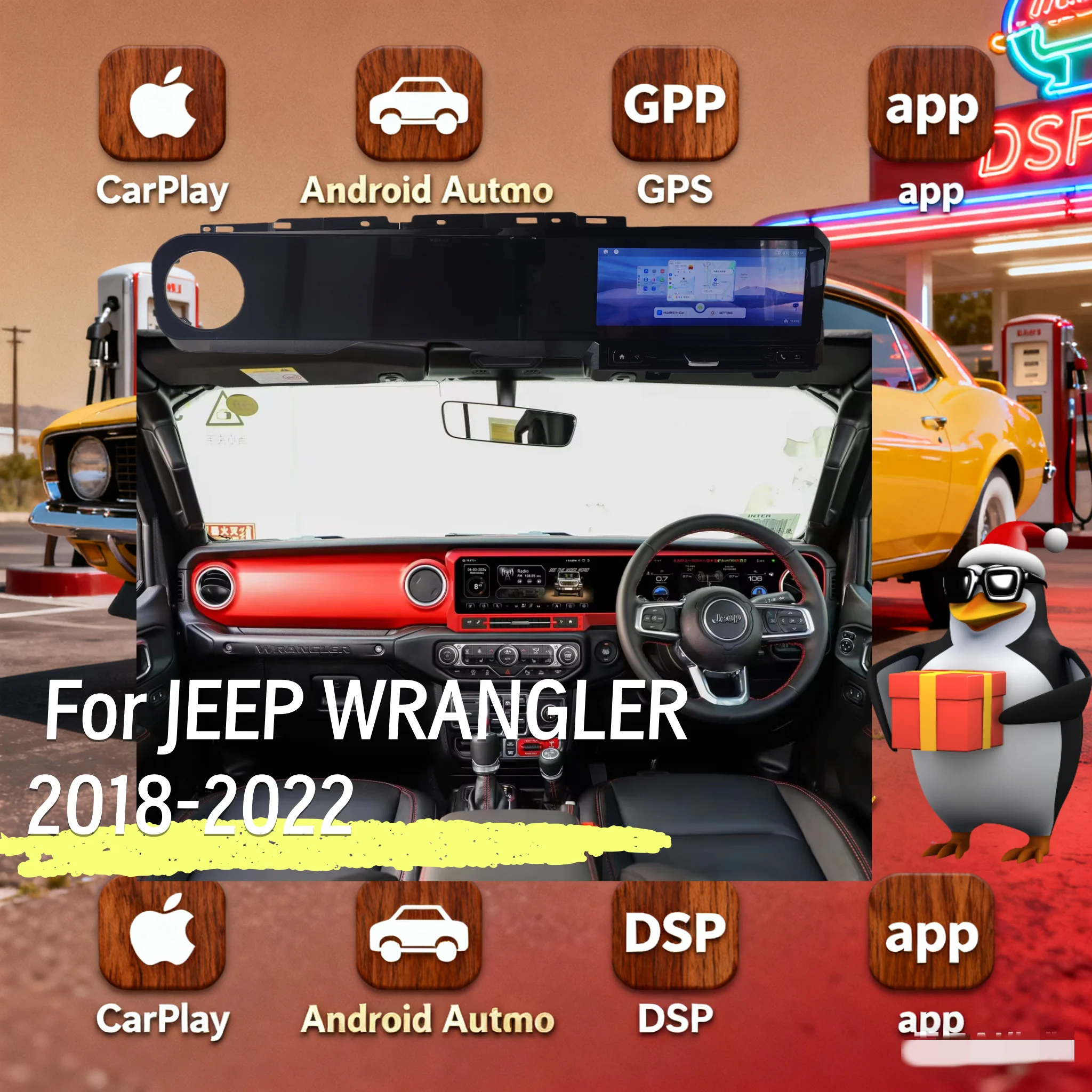 

RHD 12,3 дюйма + 12,3 дюйма Carplay автомобильный радиоприемник для JEEP WRANGLER 2018-2023 Android 13, двойной сенсорный экран, мультимедиа, GPS, стерео, Bluetooth