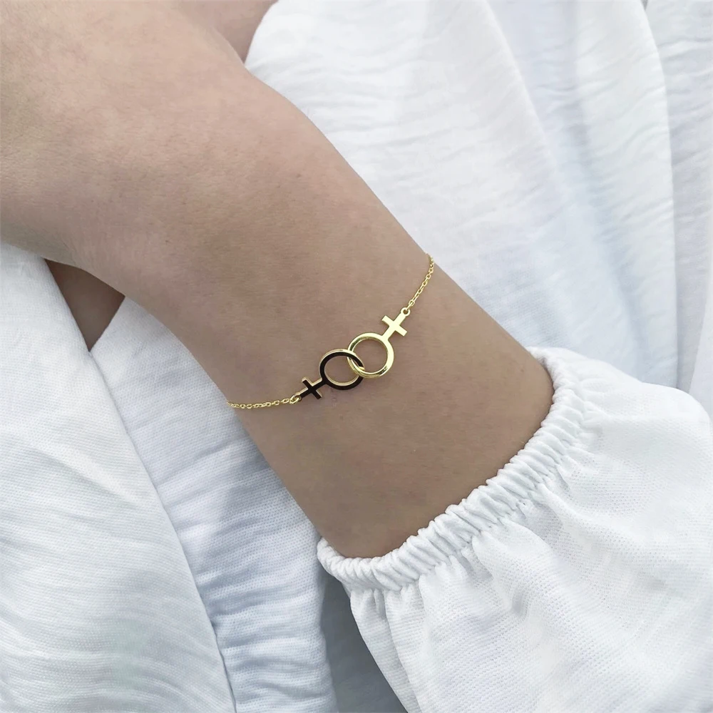 موضة مزدوجة فينوس رمز أساور للنساء الفولاذ المقاوم للصدأ بساطتها الجنس رمز سوار مثليه فخر مجوهرات هدايا #1