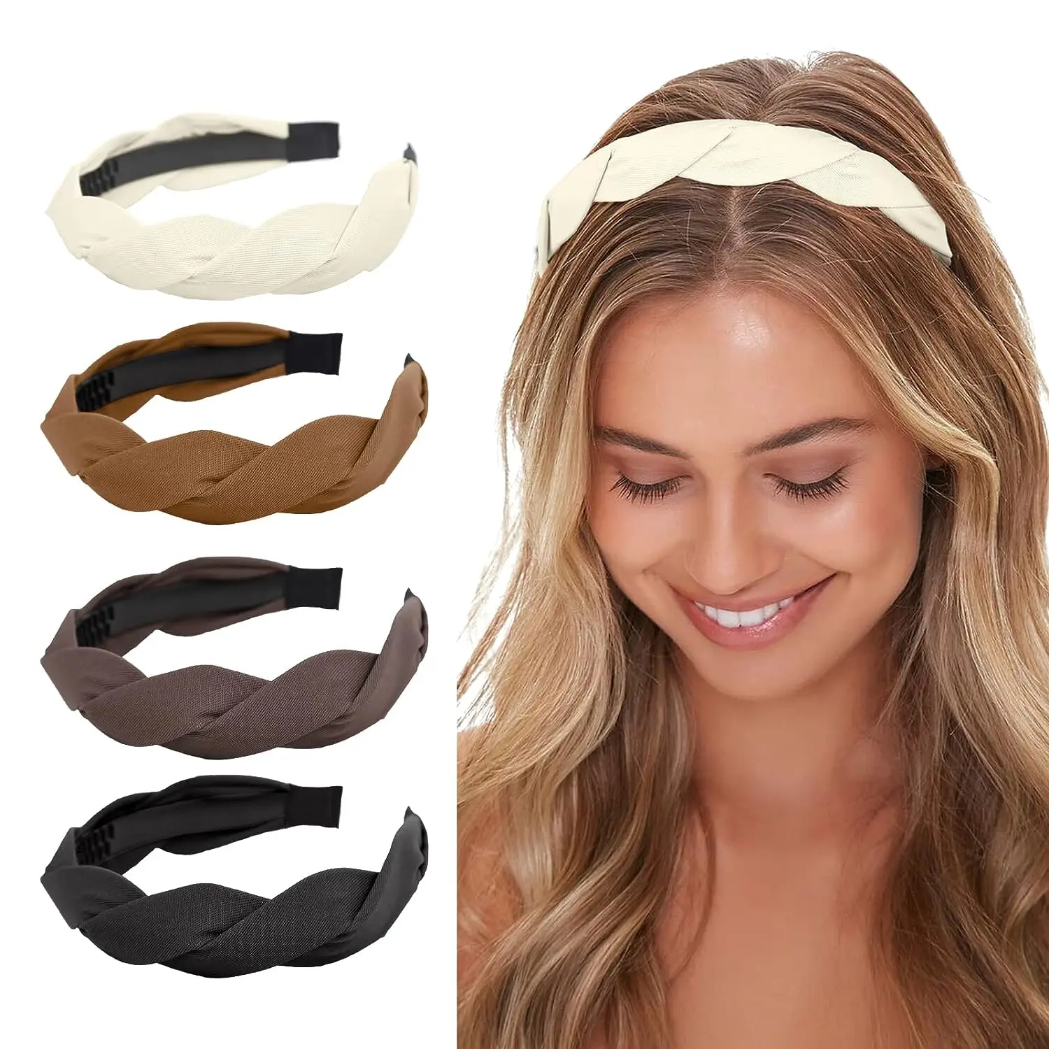 

1 PCS Braided Headband for Women Girls Wide Hairband Fashion Non Slip Hairhoop Weaving Shape Accessories Solid Colors