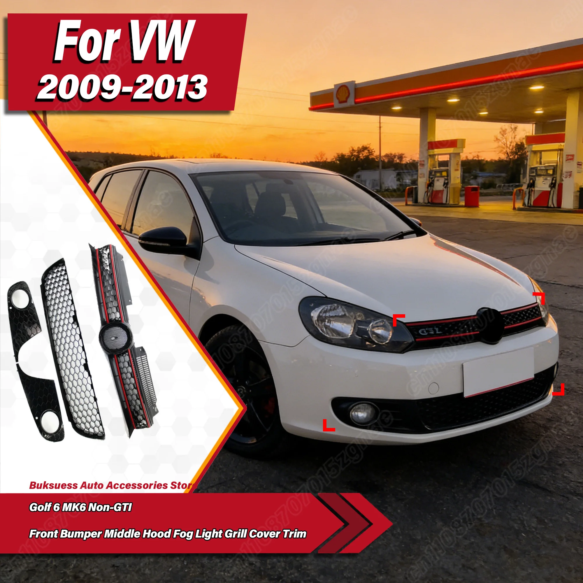 

For VW Golf 6 MK6 Non-GTI 2009 2010 2011 2012 2013 Automobile Front Bumper Middle Hood Fog Light Grill Cover Trim Body Kit