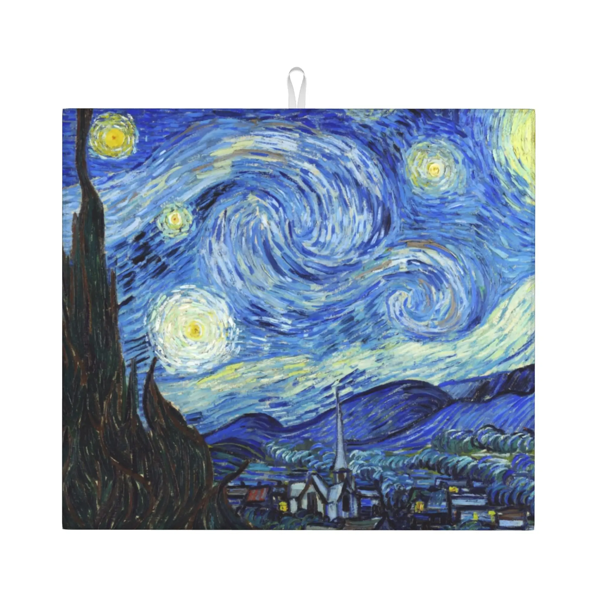 Drying Mat For Kitchen Vincent Van Gogh Starry Night Water Absorbent Reusable Art Painting On Slip Kitchen Counter Protector Mat