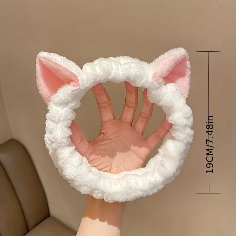 Cute Kitten Ear Elastic Headband - Soft, Water-Absorbent, Sweat-Absorbent Headband for Face Washing, Makeup and Skin Care