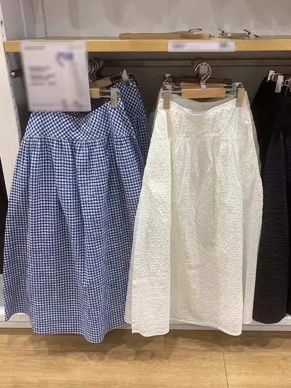 Falda informal de verano con hojas de burbujas, falda larga por debajo de la rodilla, cintura alta, mezcla de poliéster y a...