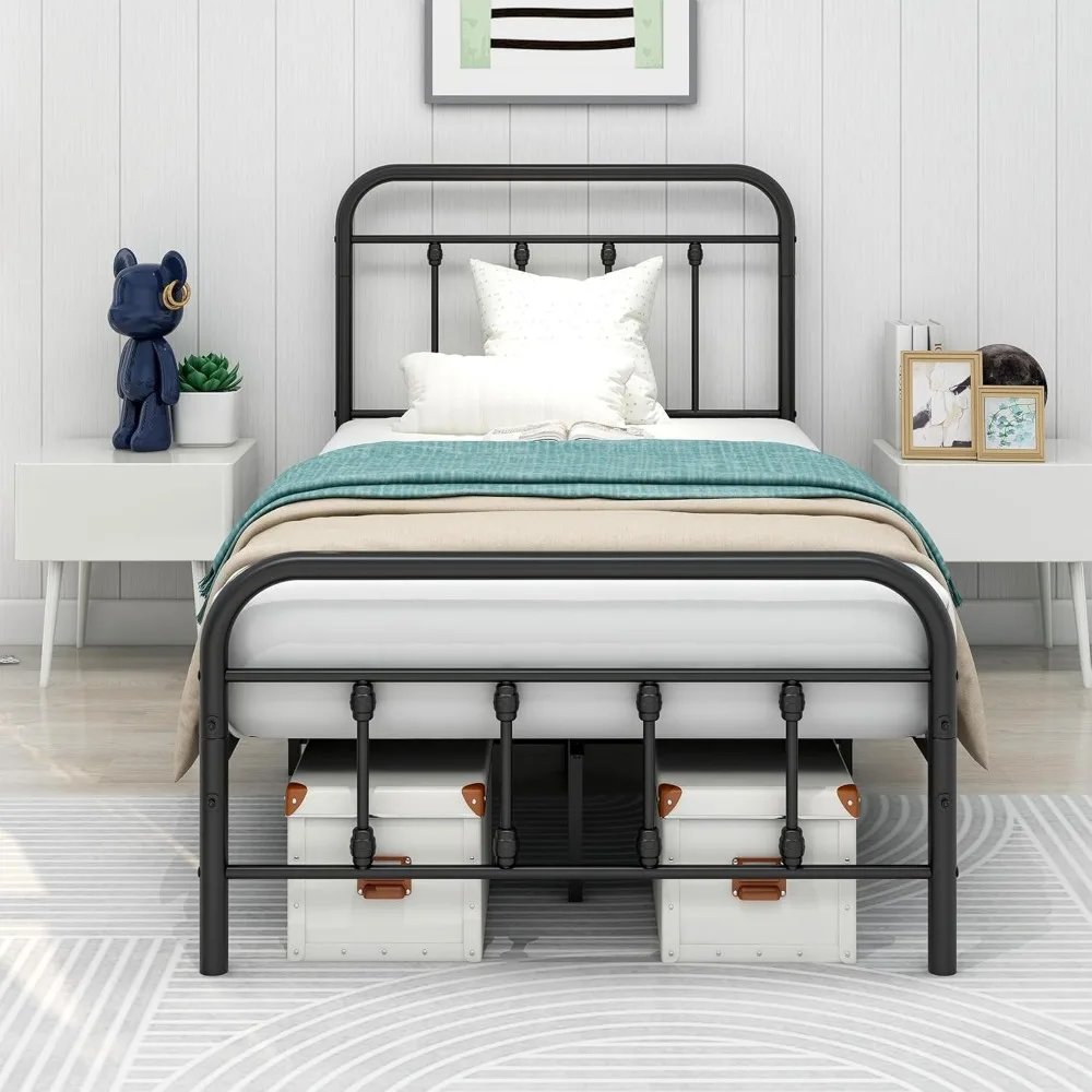 

Twin Bed Frames with Headboard, Metal Bed Frame Twin/Mattress Foundation/No Box Spring Needed/Black