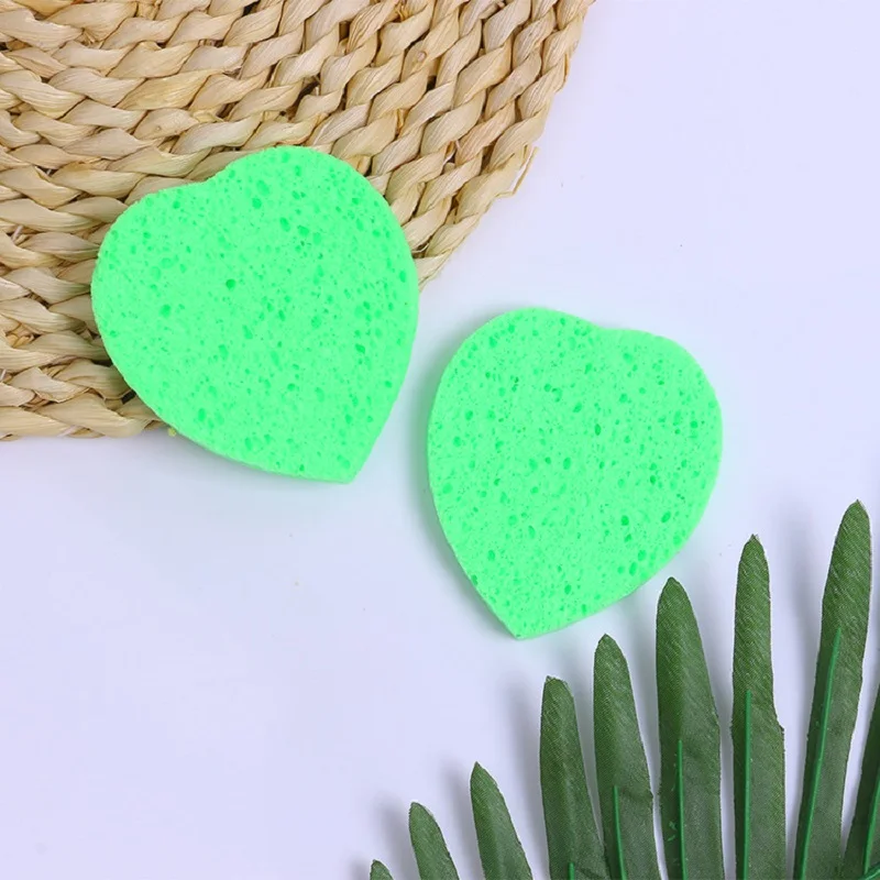 5Pcs Heart Shaped Cleansing Sponge Cellulose Compress Puff Wood Pulp Exfoliator Soft Face Wash Pad Cleanup Skin Care Makeup Tool