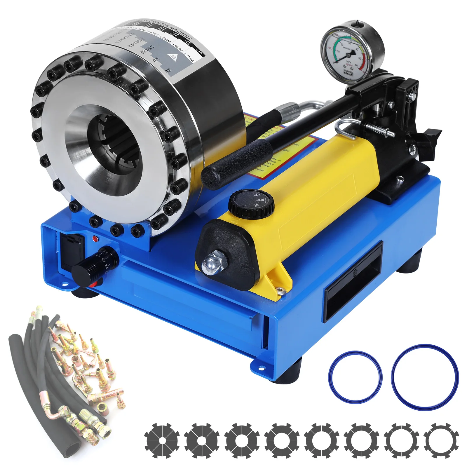 

Hose Crimper with 8 Sets of Dies High Pressure Hose Pipe Crimping Machine Handheld Multi-Diameter for Agricultural Equipment