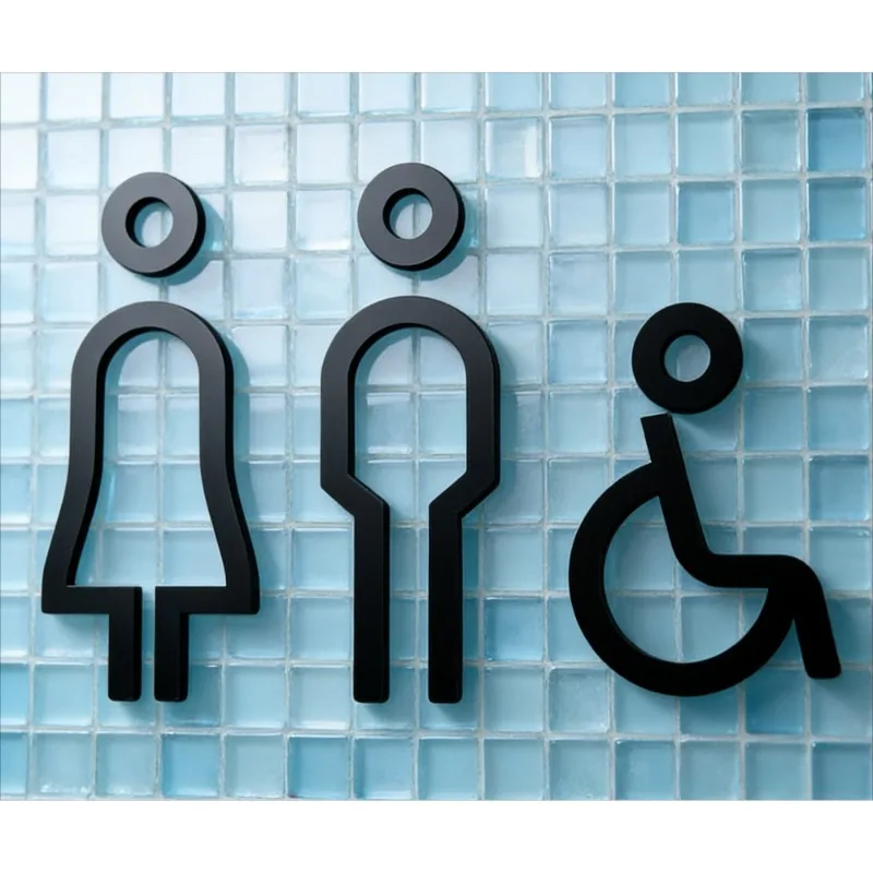Selbstklebendes 3D-Türschild aus Acryl, männlich, weiblich, Rollstuhl-Aufkleber, Büro, Geschäft, moderne Innendekoration, hängende Plakette, Ornament, Geschenk