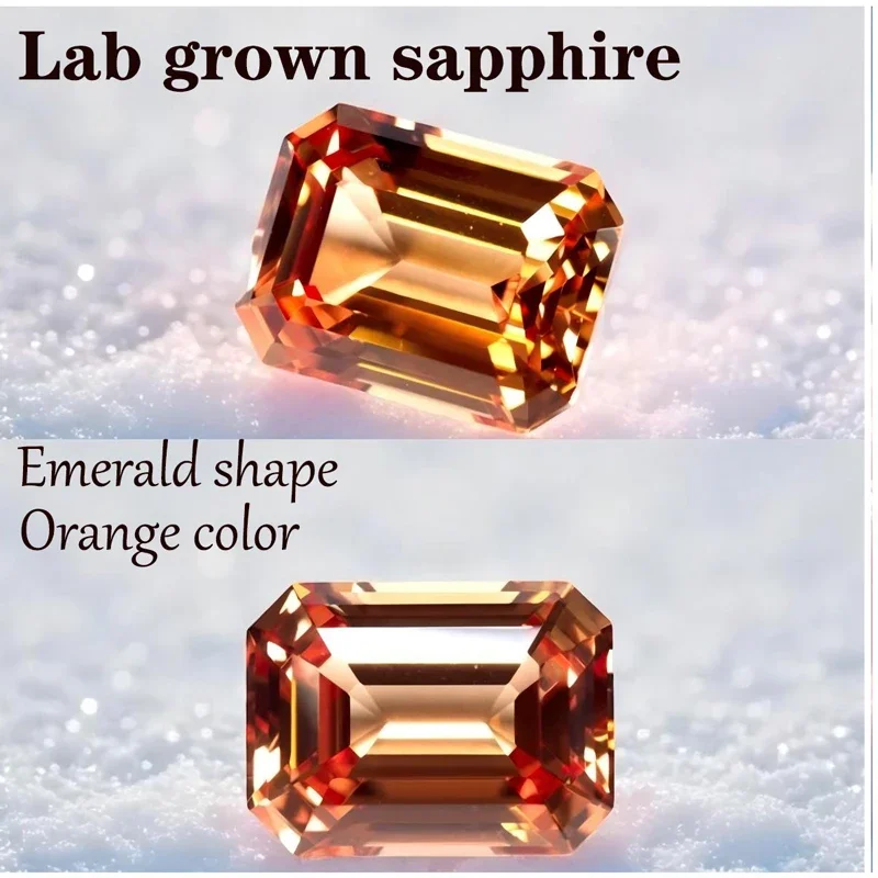 

Sapphire Emerald Shape VVS1 Orange Color Lab Grown Gemstone for DIY Charms Jewelry Making Factory Wholesale with Certificate