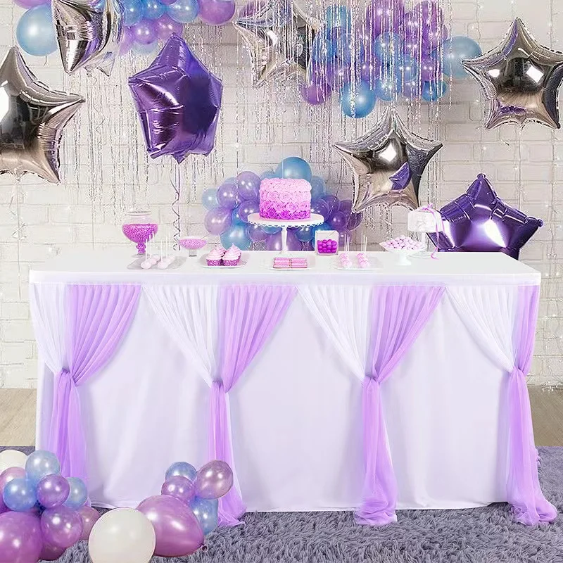 Tulle Solid Color Mesh Gauze Lace Wedding Table Skirt Birthday Banquet Desk Skirting Celebration Baby Shower Party Decoration