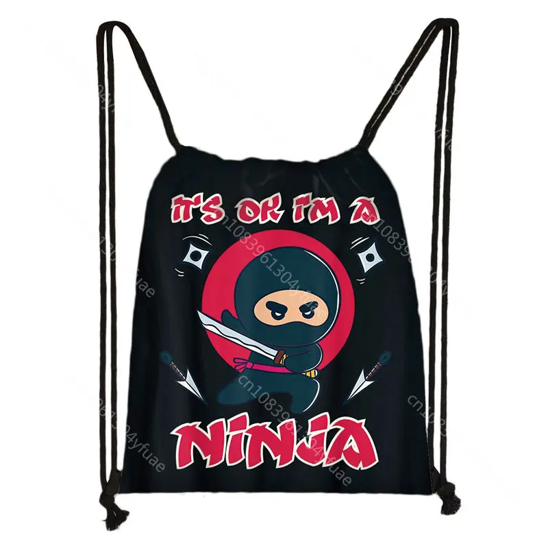 Cartoon Ninja In Training Backpack Taekwondo karate Boys Drawstring Bag Kids Bookbag Men Storage Bag for Travel Shoes Holder