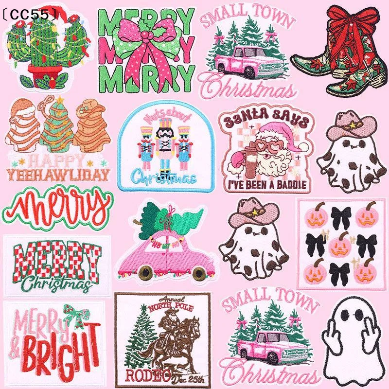 10PCS  Merry Embroidered Patches Christmas Santa Claus,Bow,Tree,Boots Patch Iron On Patches For Clothing Letter Badges〔CC55〕