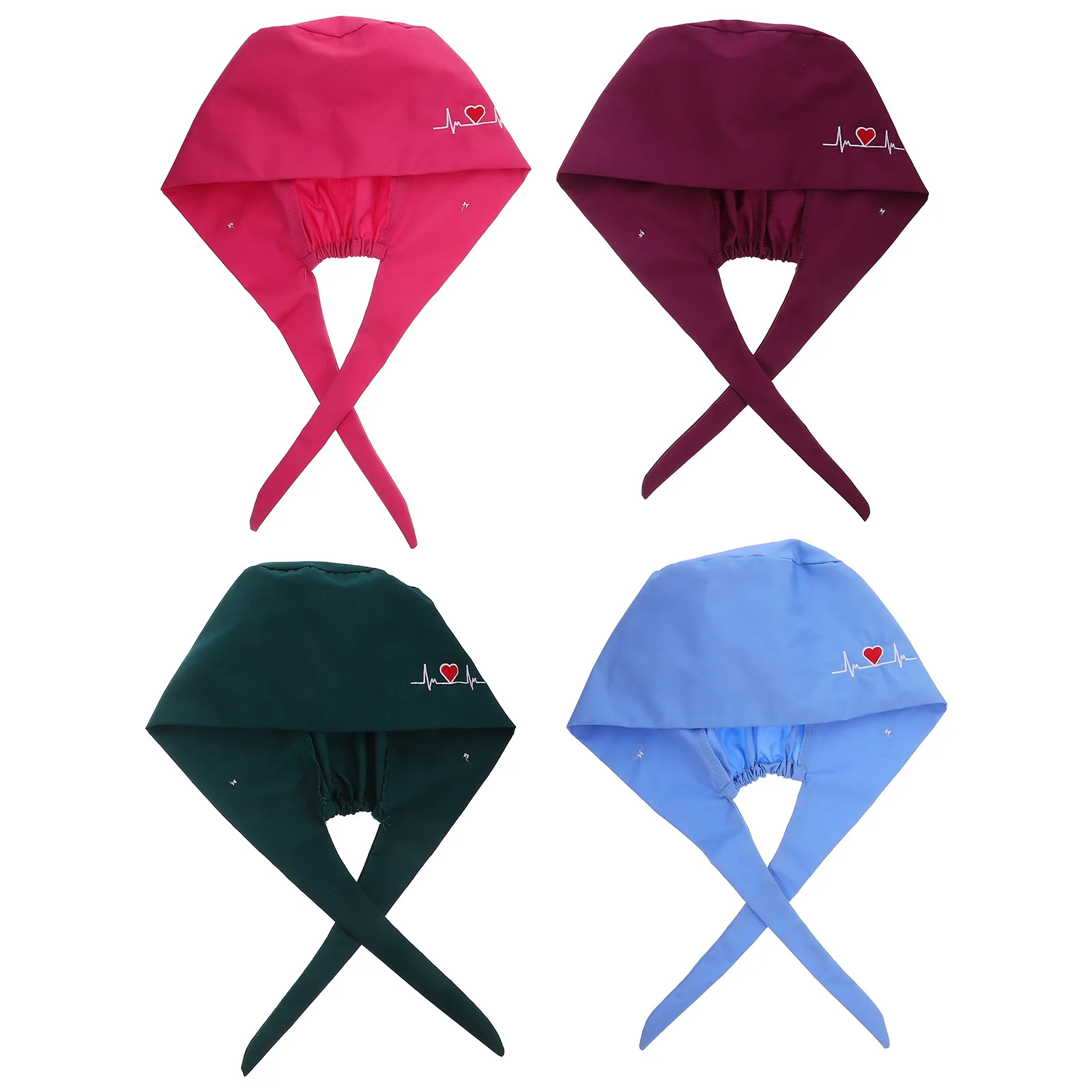 

4pcs Cotton Working Caps Bouffant Turban Button Sweatband Tie Back Hats For Men Women Sanitary Beauty Cap Protective Headwear