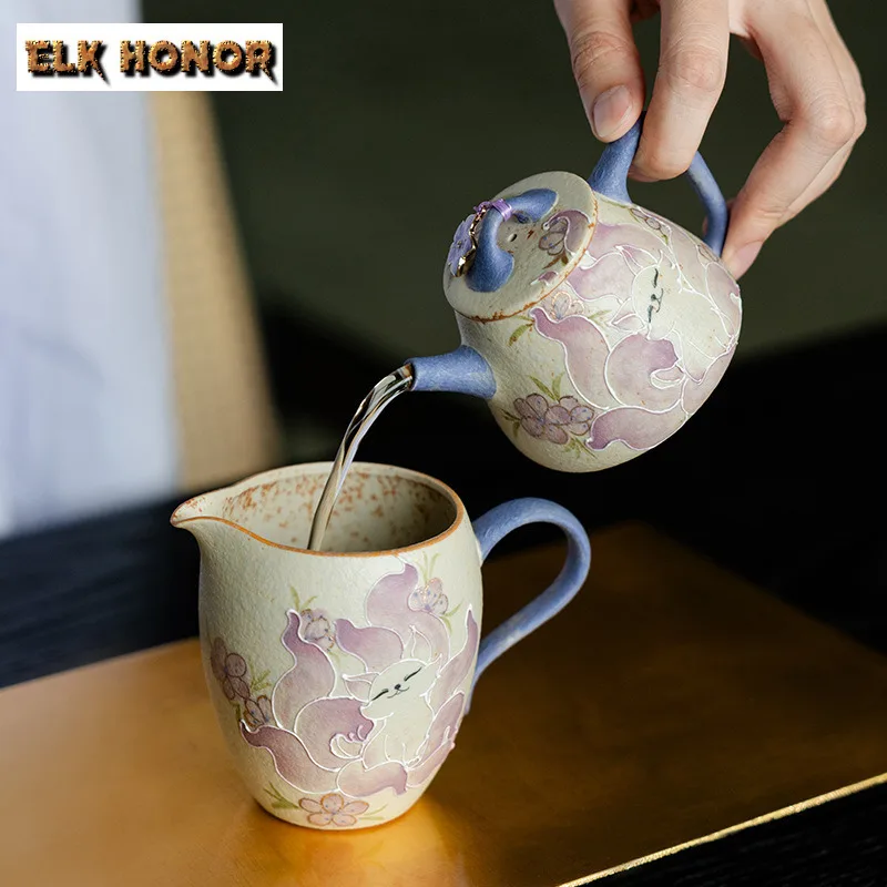 135ml Hand-painted Nine-tailed Fox Teapot Creative Tea Infuser Pot Tea Making Kettle With Ball Hole Chinese Tea Set Collection