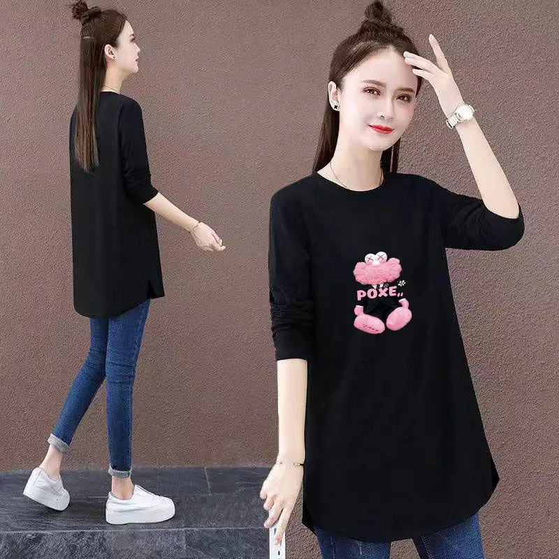 Fashion O-Neck Printed Letter Irregular T-Shirt Female Clothing 2023 Spring Autumn New Casual Pullovers Asymmetrical Tee Shirt