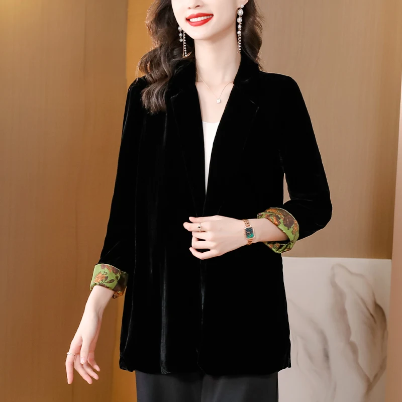

Black Velvet Long Sleeve Cardigan Top Coats Autumn Winter Thick Warm Jackets Women Korean Solid Elegant Bodycon Jackets XQ344
