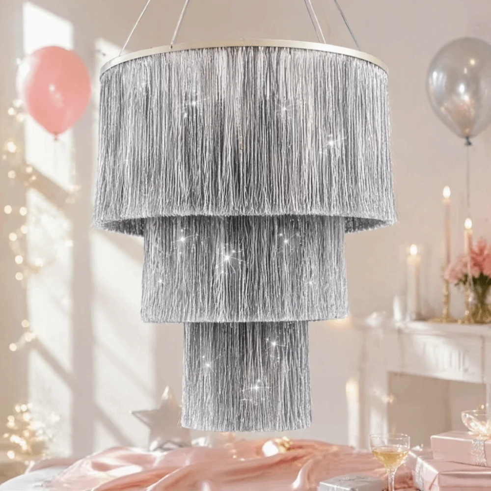 3-Tier Hanging Ornaments Gold Hand Woven Pendant Light Ornament Laser Raindrop Nordic Style Lampshade Pendant Hotel Decorations