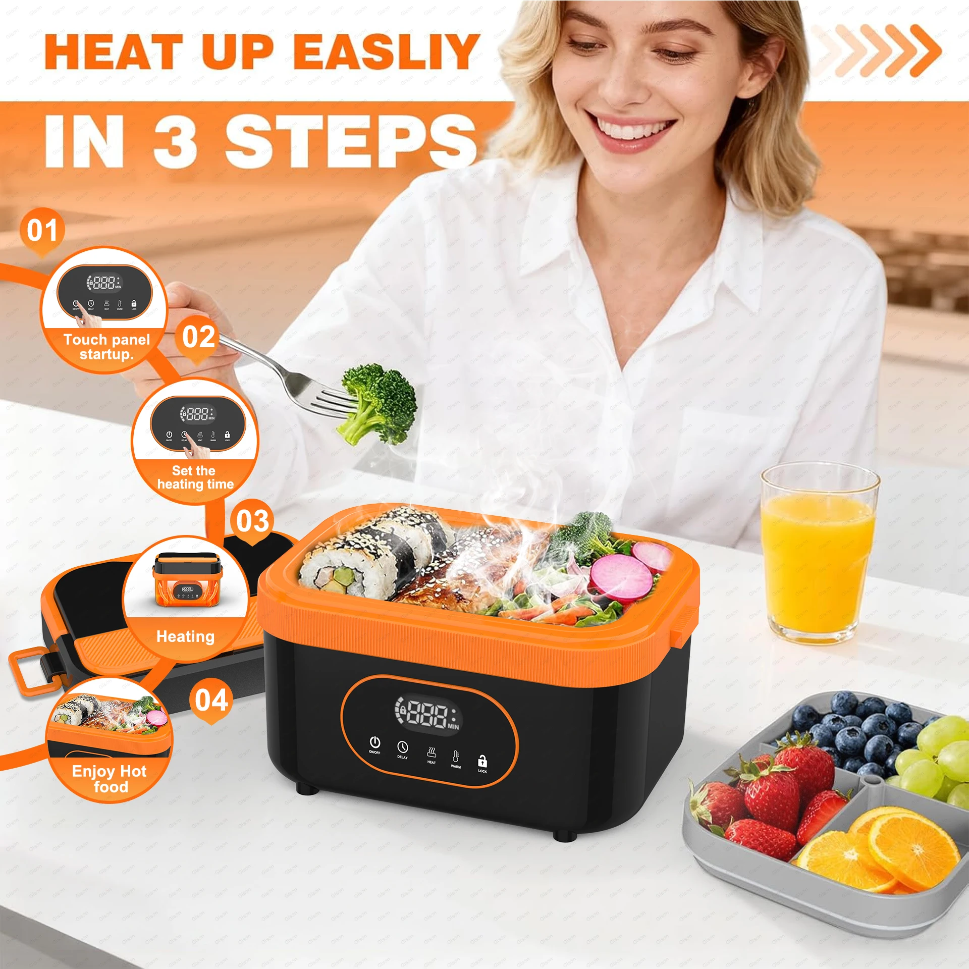 Gison Wireless Electric lunch box 1.5L Capacity 60W Smart Warm lunch box 18000mAh Battery Rechargeable Fast Heating lunch box image 4
