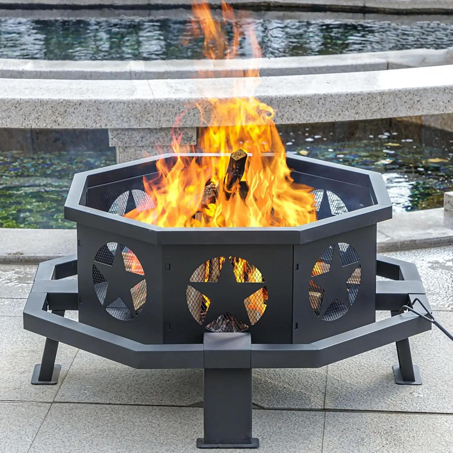 35 inch Fire Pit for Outside, Heavy Duty Wood Burning Fire Pits,Outdoor Fireplace Octagonal Firepit for Camping, Backyard, Patio