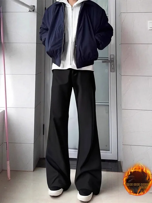 

Мужские широкие брюки Bla Fce на подкладке, зимние, свободного кроя, в американском стиле High Street, прямые повседневные джинсы Cleanfit